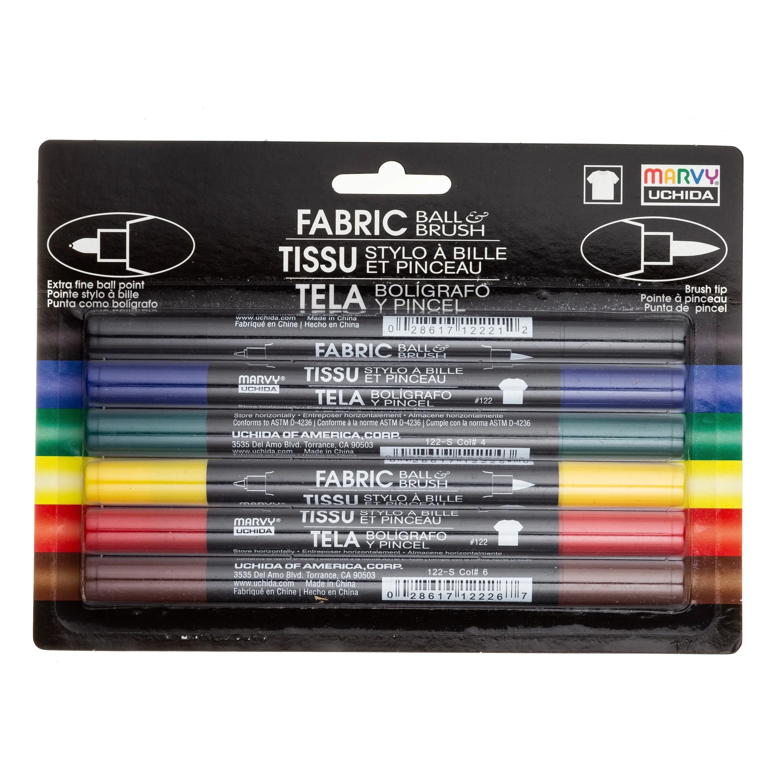 Fabric Ball and Brush Marker 6 Pen Set Checker Distributor
