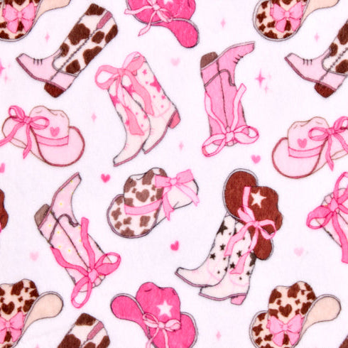 Hot Pink Fancy Boots Digital Cuddle 58/60" Fabric Per Yard