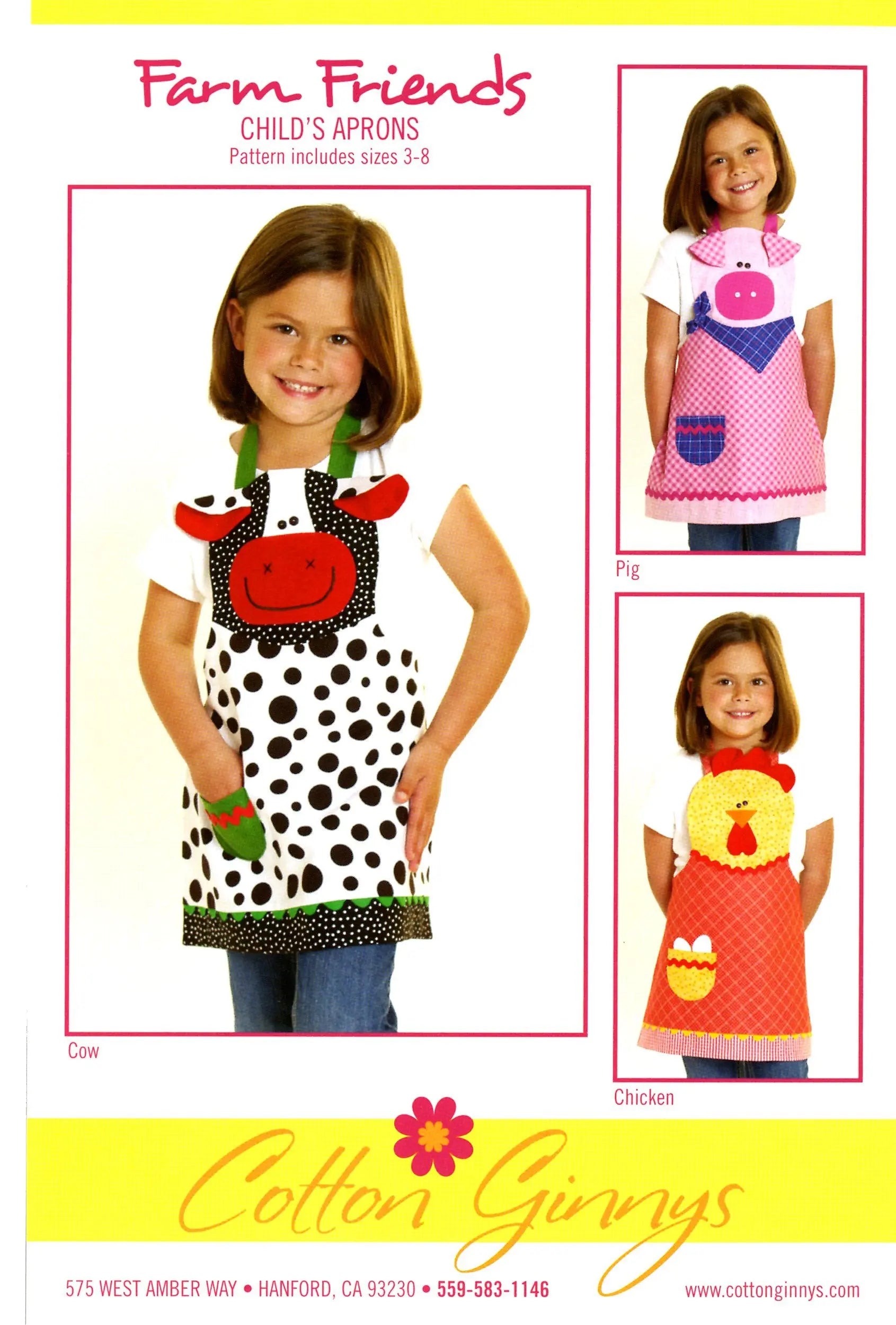 Farm Friends Childs Apron Cow, Pig & Chicken - Linda's Electric Quilters