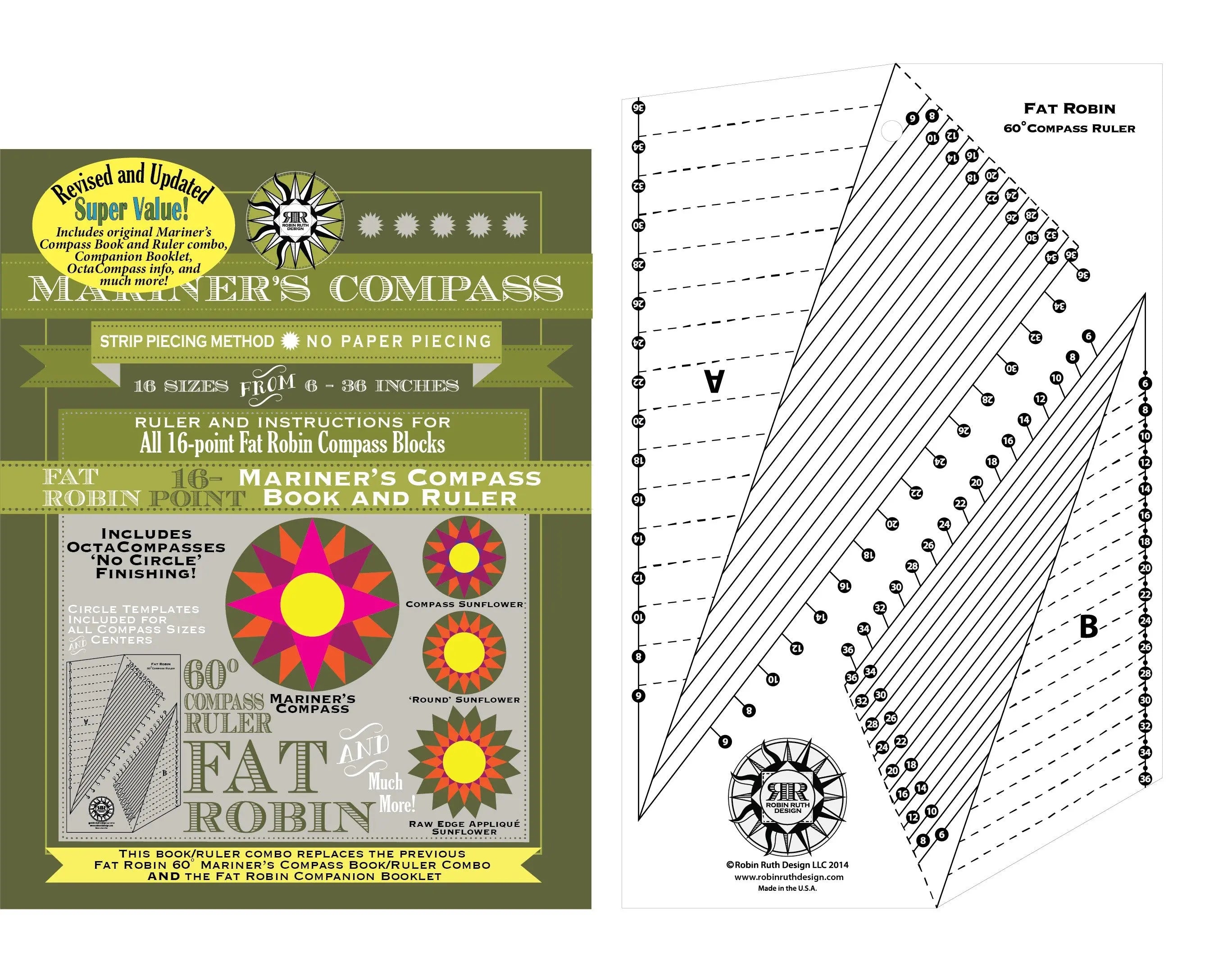 Fat Robin 16 Point Mariner's Compass Book and Ruler Combo - Linda's Electric Quilters