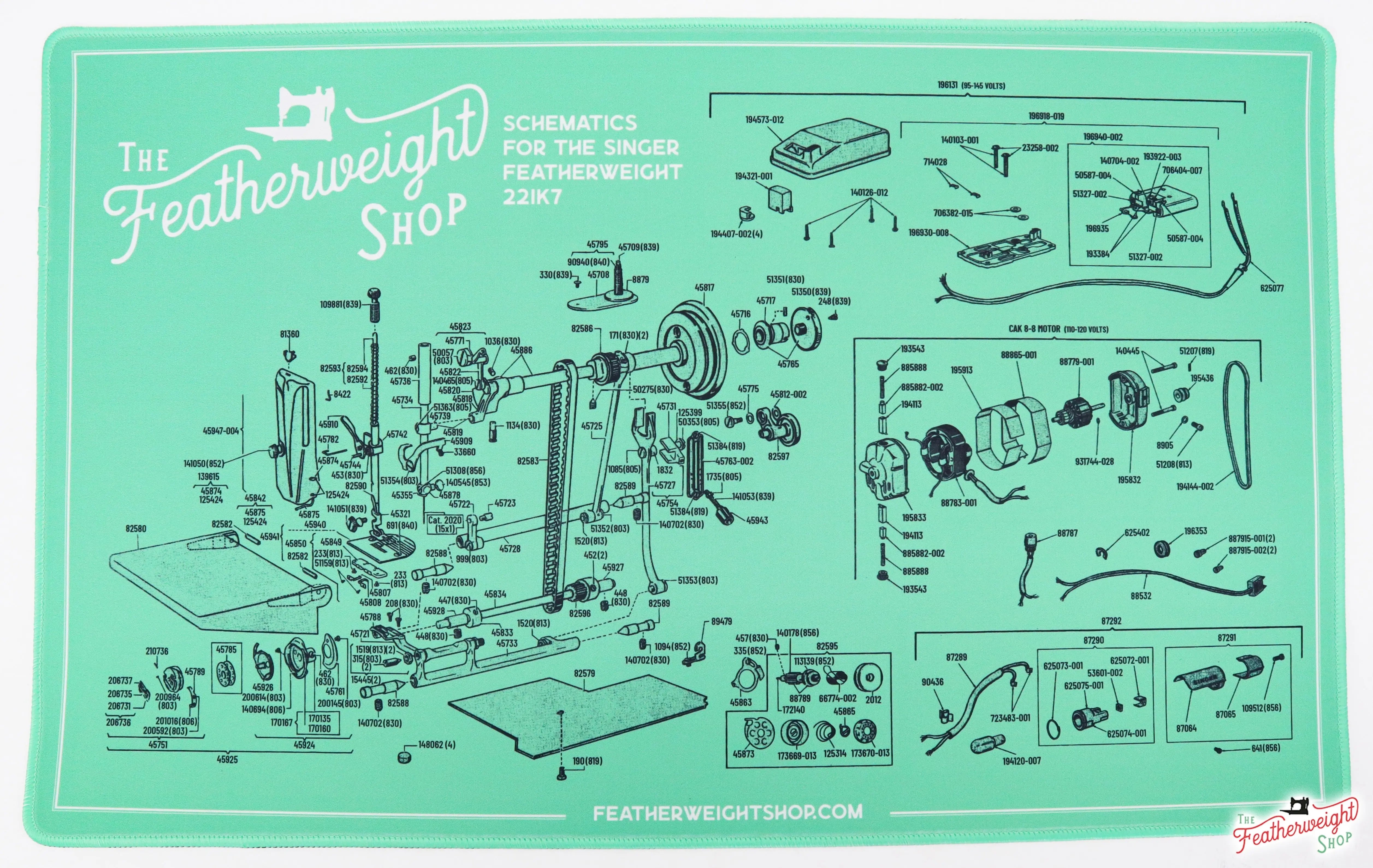 Featherweight Schematic Servicing Mat for the White 221K7 Machine - Linda's Electric Quilters