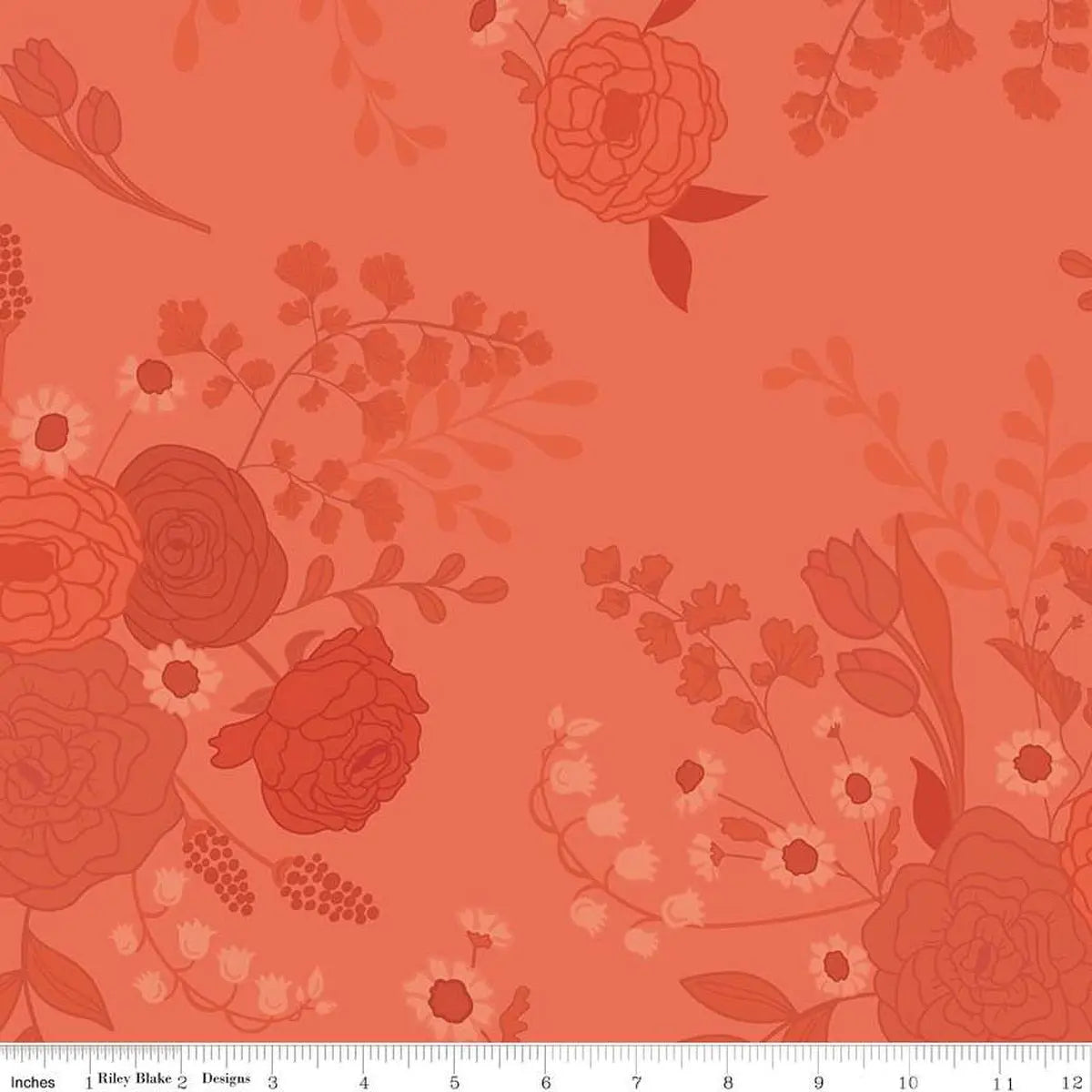 First Blooms Tonal Floral Coral Cotton Wideback Fabric per yard Riley Blake Designs