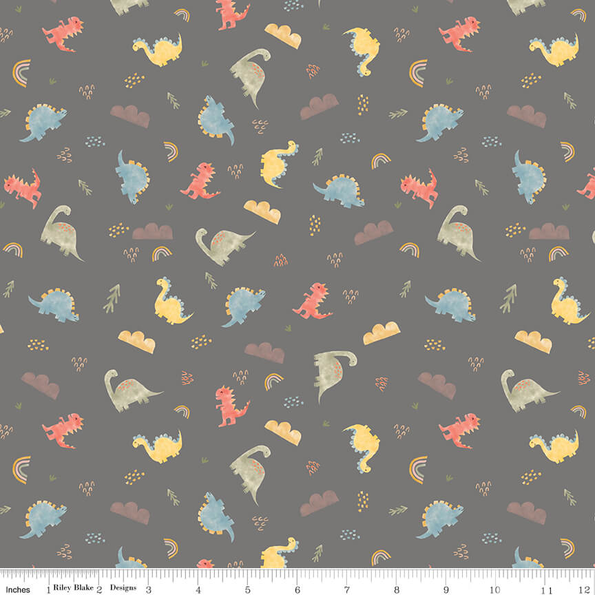 Flannel Dinos - Main - Gray 44"/45" Cotton Flannel Fabric per yard