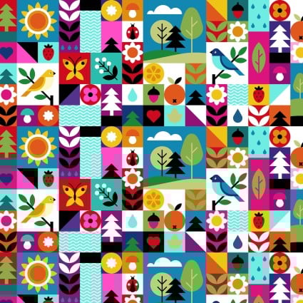 Flock Together Collage Multi Cotton 44"/45" Fabric Per Yard