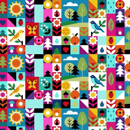 Flock Together Collage Multi Cotton 44"/45" Fabric Per Yard