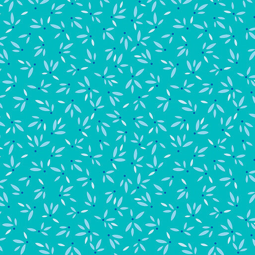 Flora & Fauna: Midnight - Leaves - Turquoise 44" / 45" Fabric Per Yard