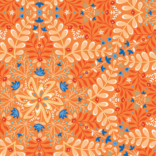 Flora & Fauna: Midnight - Medallion - Apricot 44" / 45" Fabric per yard