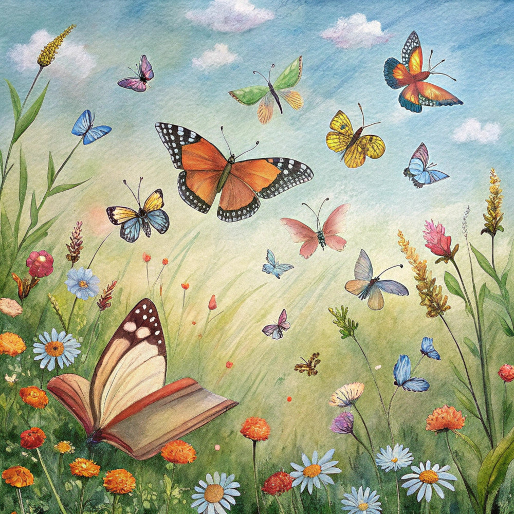 Floral Butterflies Scene Fabric Panel 5