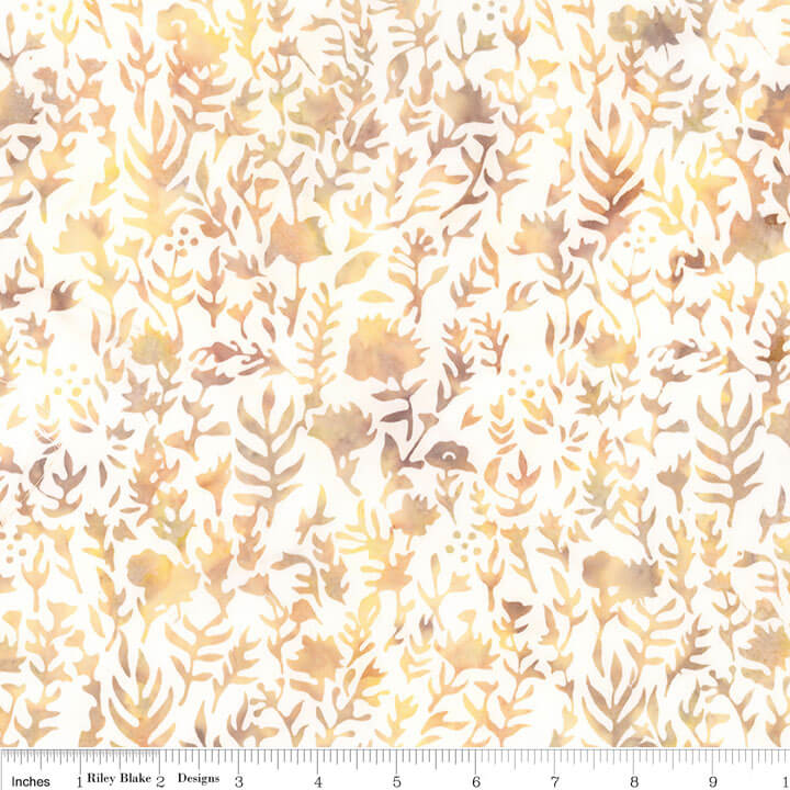 Floral Grid Batiks Sponge Cake batik quilting fabric by Riley Blake Designs, floral grid print on yellow cotton batik, sold by the yard