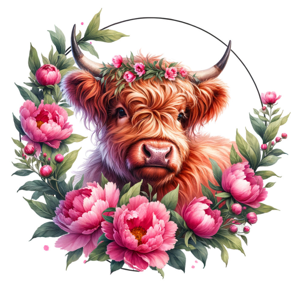 Floral Highland Cow Fabric Panel 8
