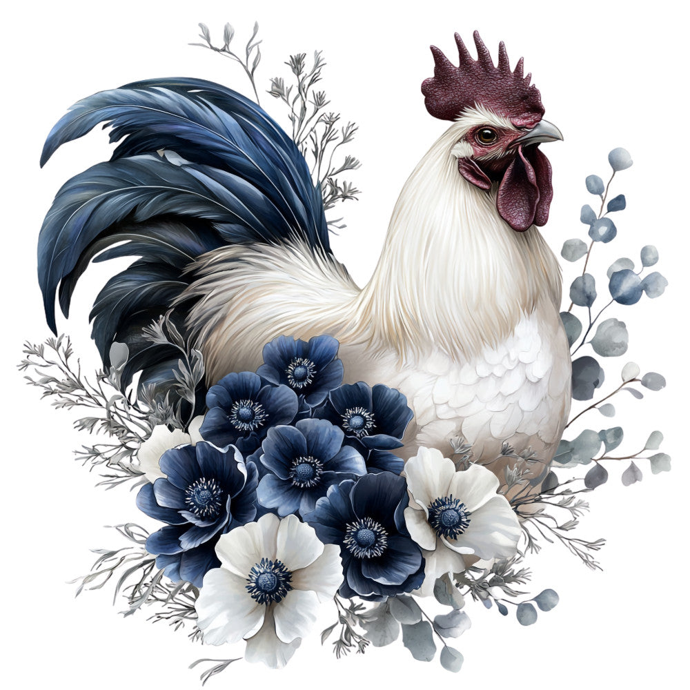 Floral Rooster Fabric Panel 13