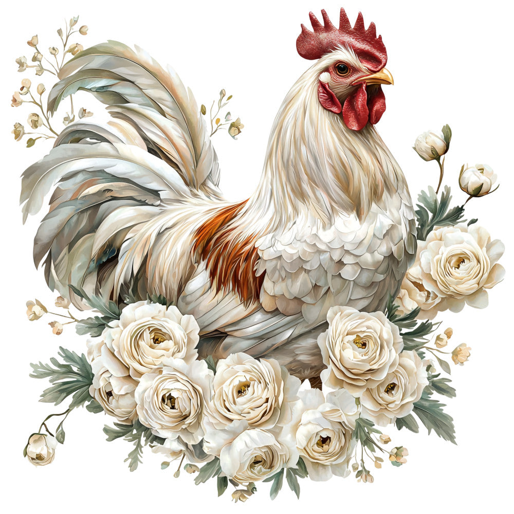 Floral Rooster Fabric Panel 19