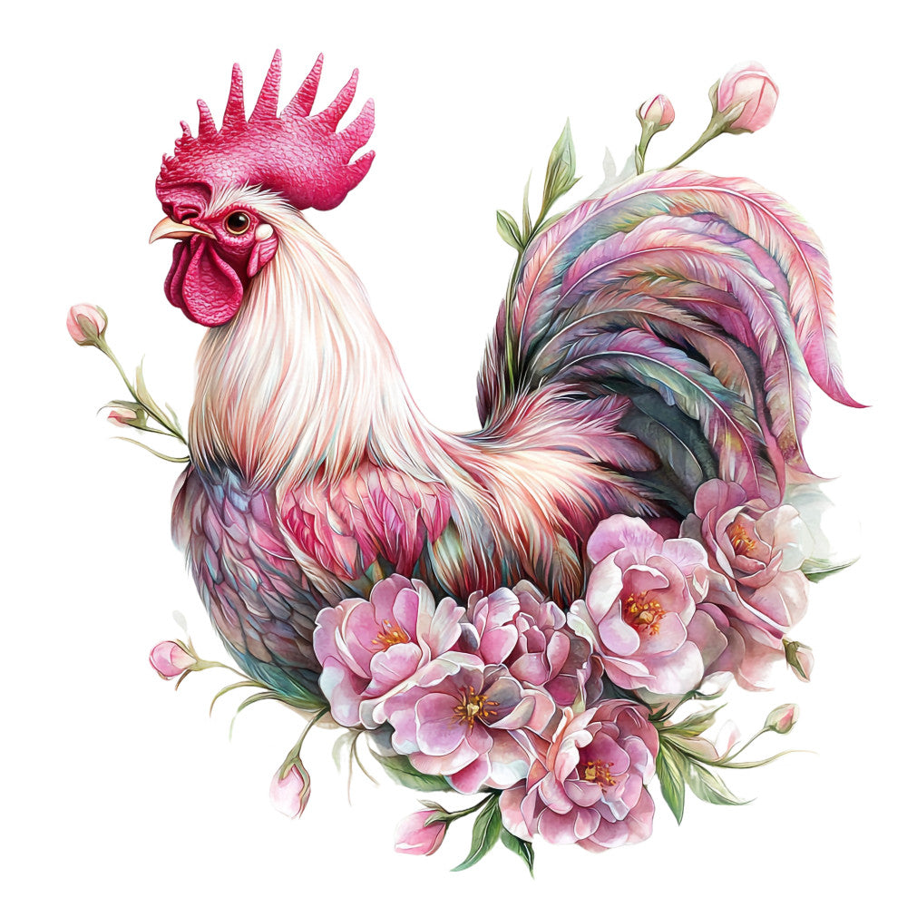 Floral Rooster Fabric Panel 2