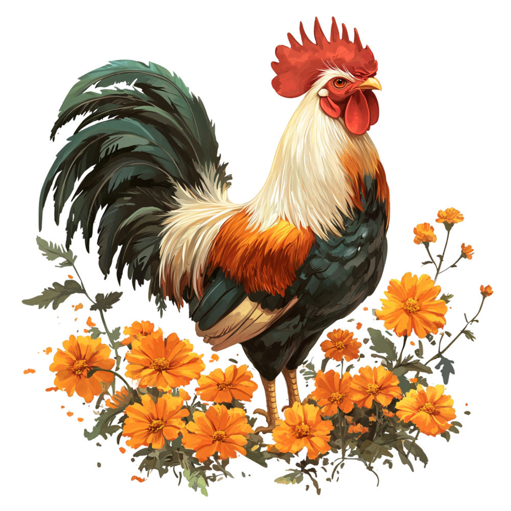 Floral Rooster Fabric Panel 5