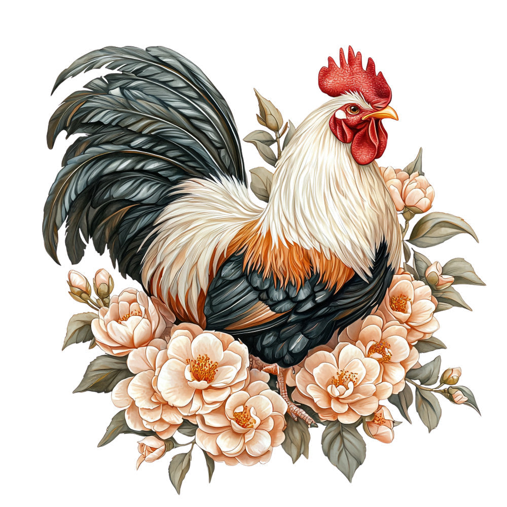 Floral Rooster Fabric Panel 6