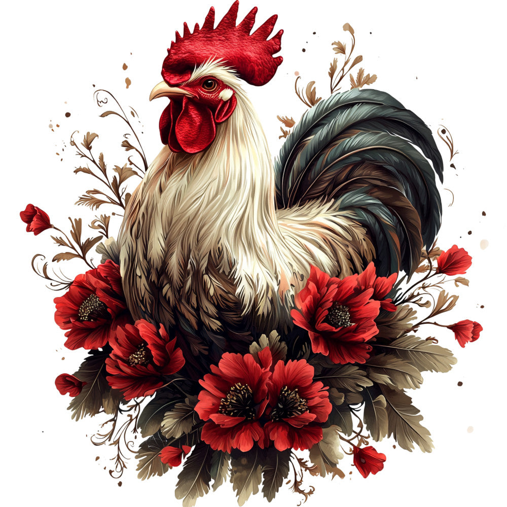 Floral Rooster Fabric Panel 7