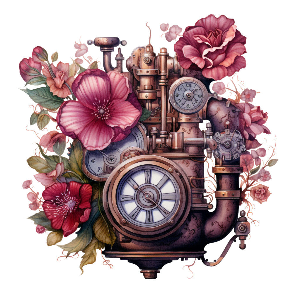 Floral Steampunk Fabric Panel 11 QuiltingFabricPanels