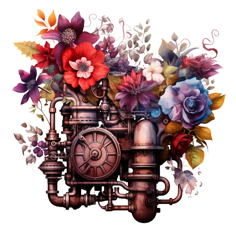 Floral Steampunk Fabric Panel 9 QuiltingFabricPanels