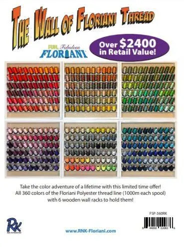 Floriani Great Wall of Thread - 360 Colors + 6 Wood Racks - Linda's Electric Quilters