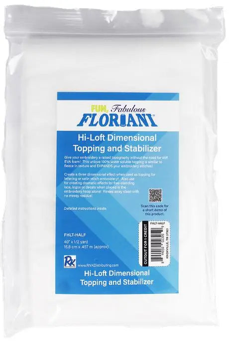 Floriani Hi-Loft Dimensional Water-Soluble Topping 40" x 1/2 yd - Linda's Electric Quilters
