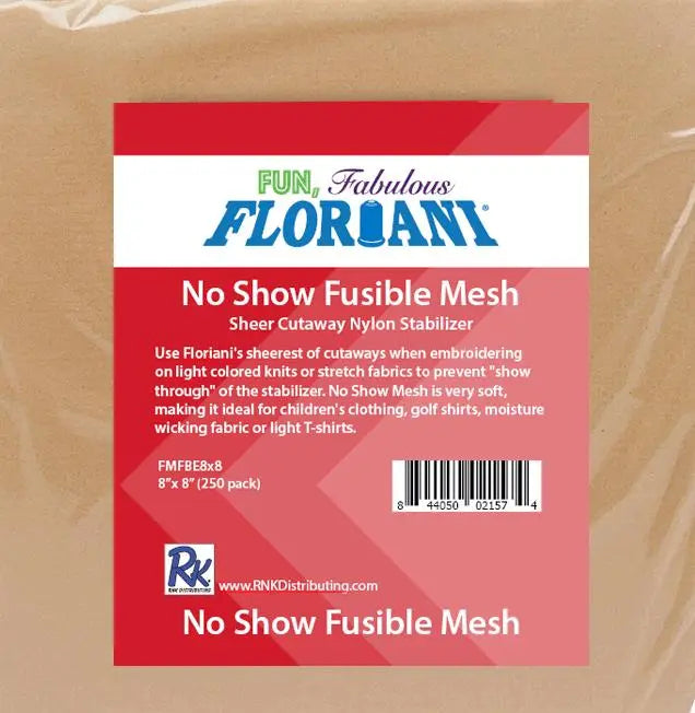 Floriani No Show Fusible Mesh 8" x 8" precuts BEIGE- 250 pcs ~Commercial - Linda's Electric Quilters