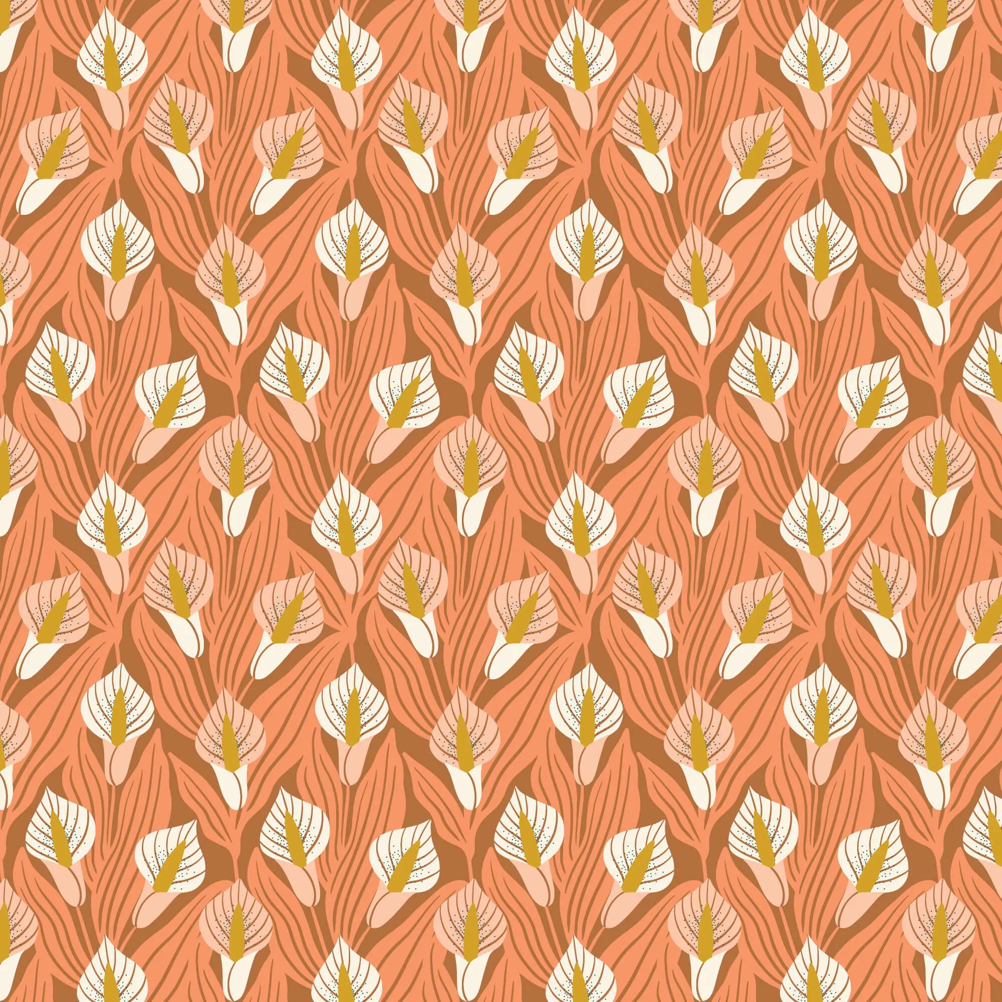 Florissima - Calla Lilies - Coral 44" / 45" Fabric Per Yard The Fabric Company