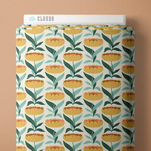 Florissima - Champagne Blossoms - Gold 44" / 45" Fabric Per Yard