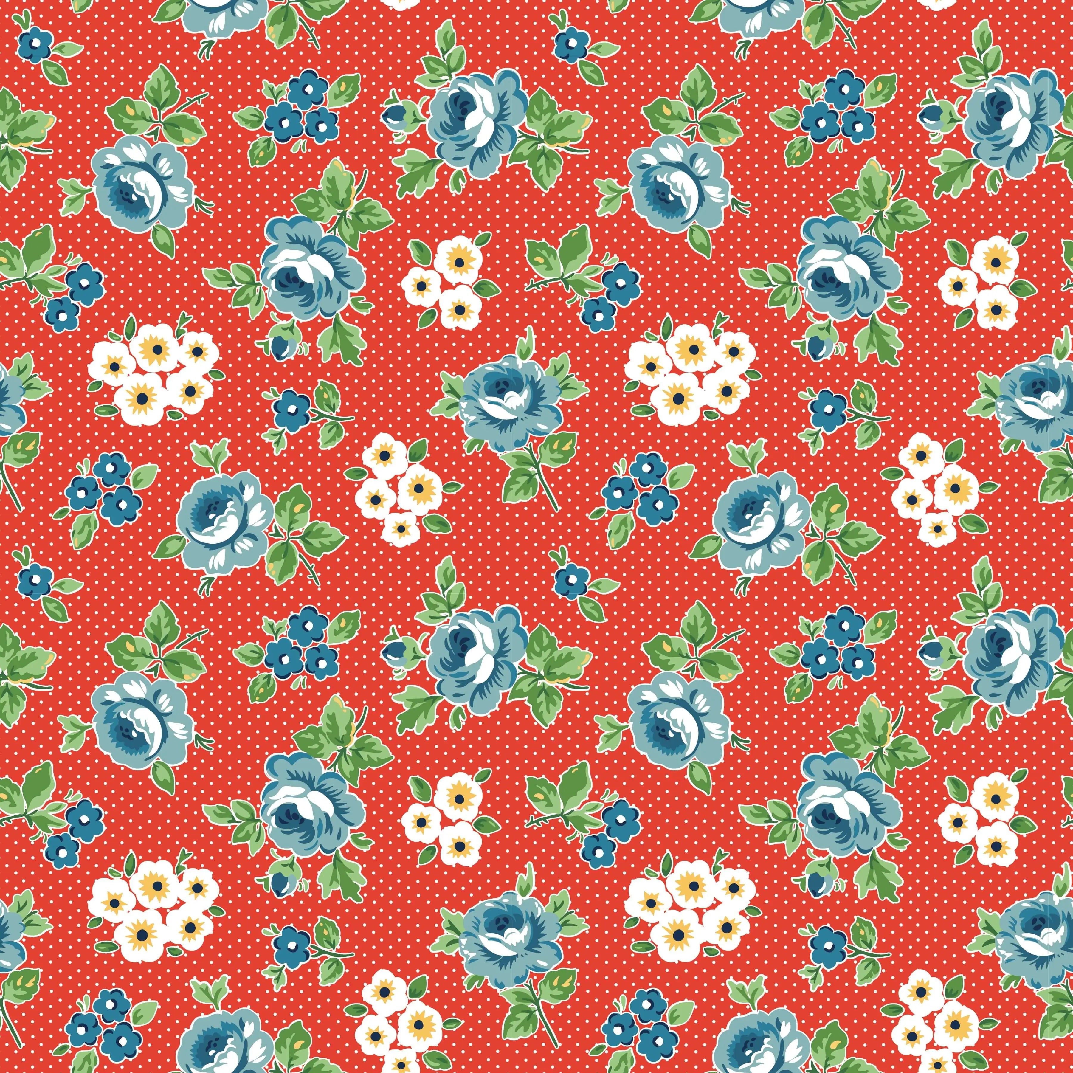 Flower Market - Hand Picked - Red 44" / 45" Fabric Per Yard The Fabric Company
