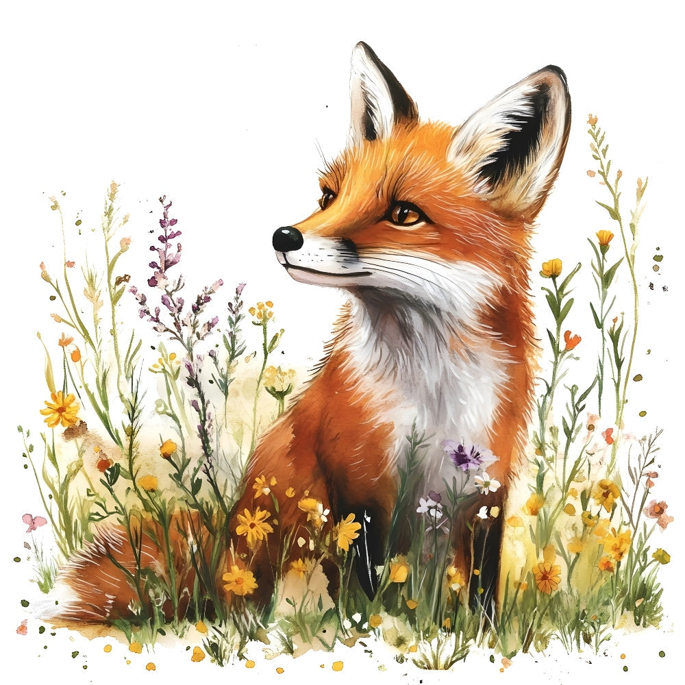 Foxes in Wildflowers Fabric Panel 1 QuiltingFabricPanels