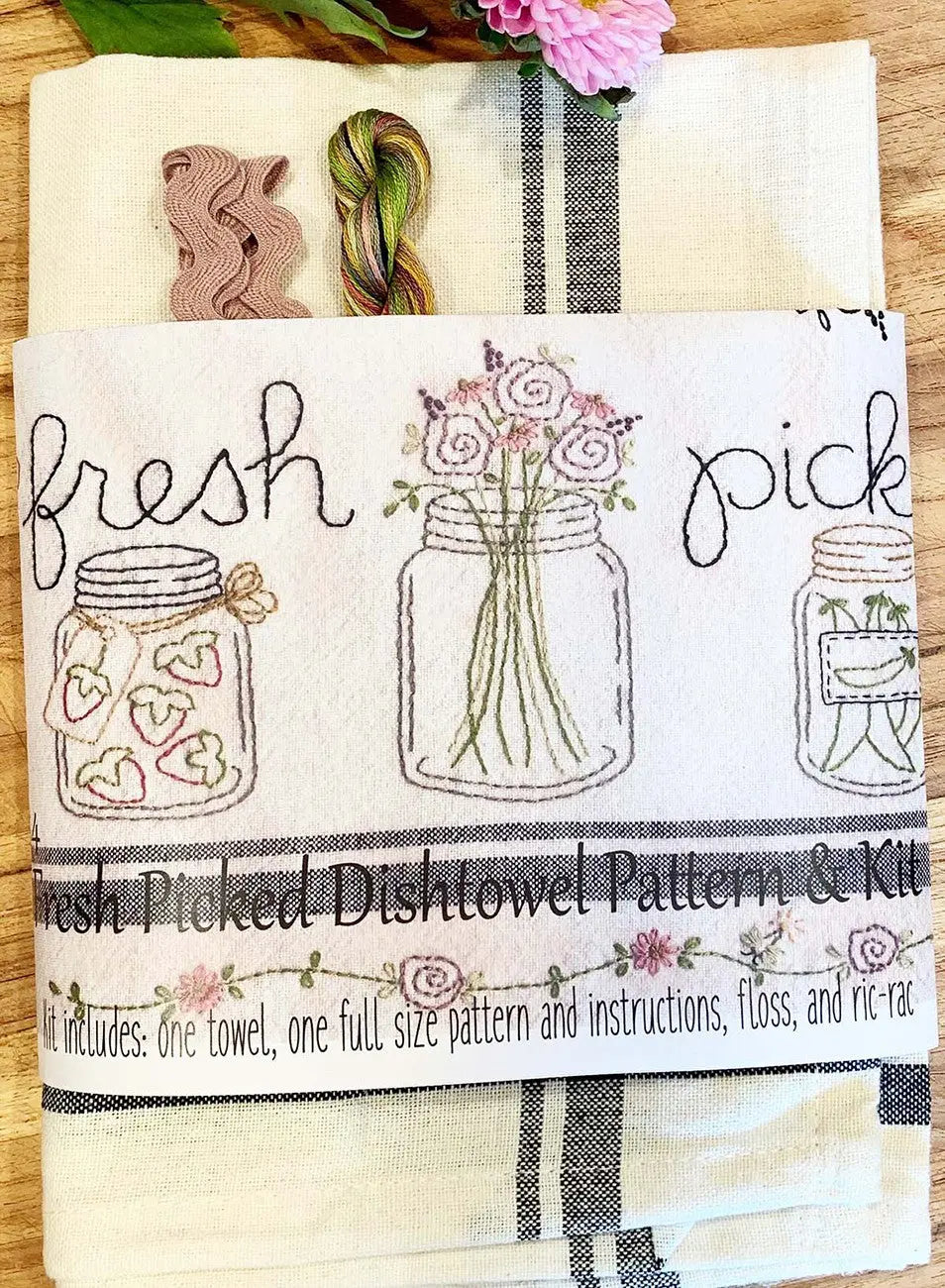Fresh Picked Dishtowel Pattern and Floss Kit - Linda's Electric Quilters
