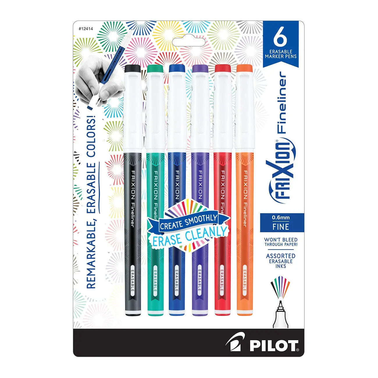 Frixion Fineliner 6pk Assorted Colors
