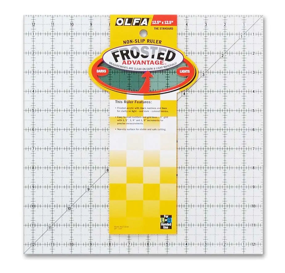 Frosted Acrylic Olfa Ruler 12-1/2in x 12-1/2in The Standard - Linda's Electric Quilters