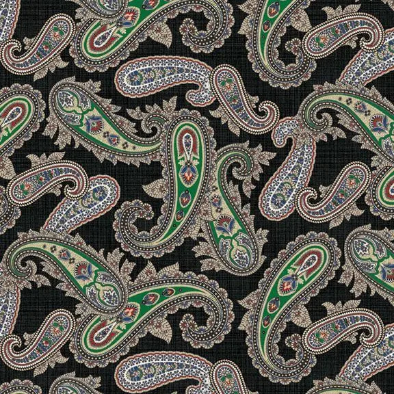 Full House - Paisley - Black 44" / 45" Fabric Per Yard The Fabric Company