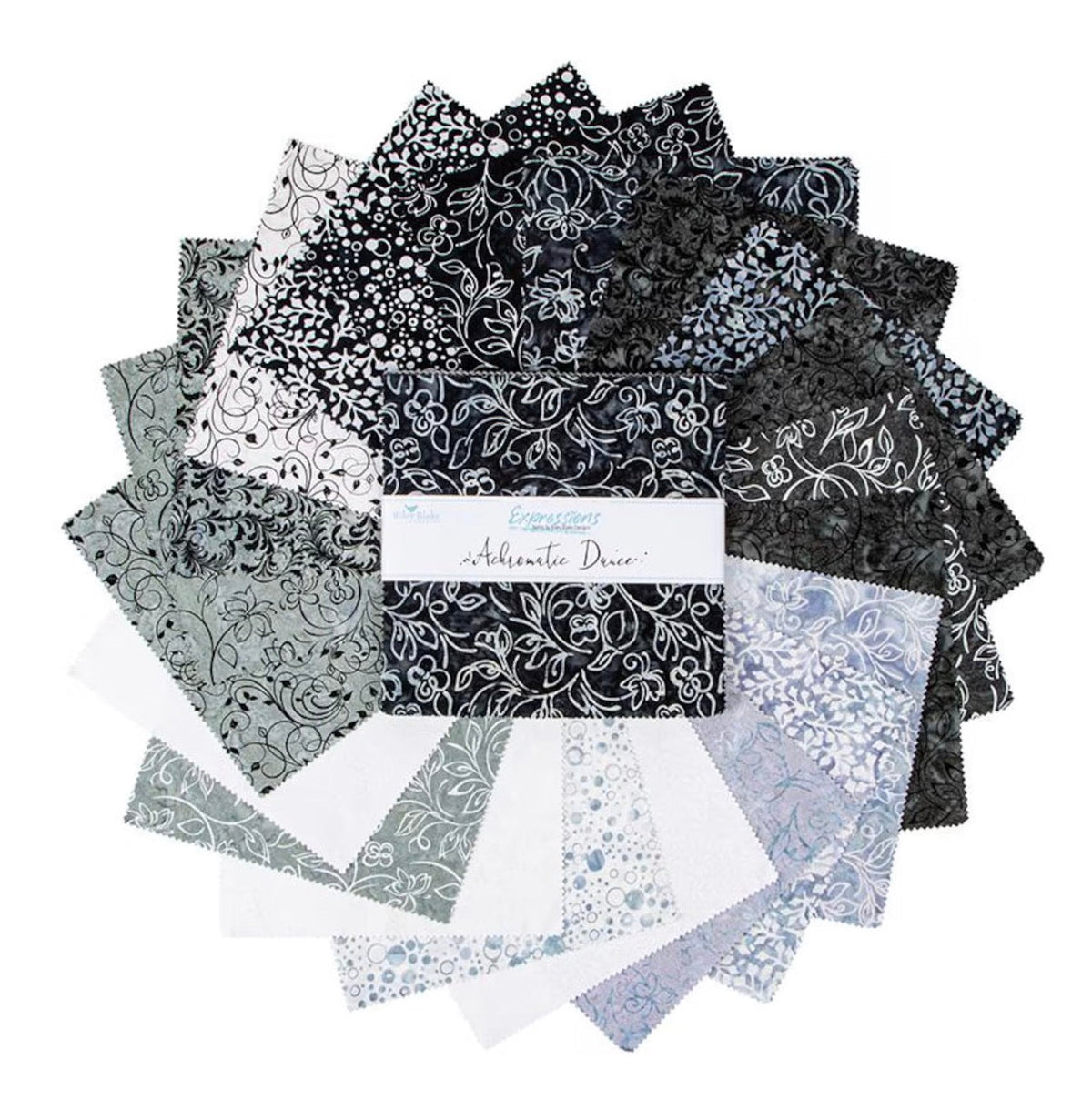 Riley Blake Batiks Achromatic Dance 5 inch squares, 42 pieces