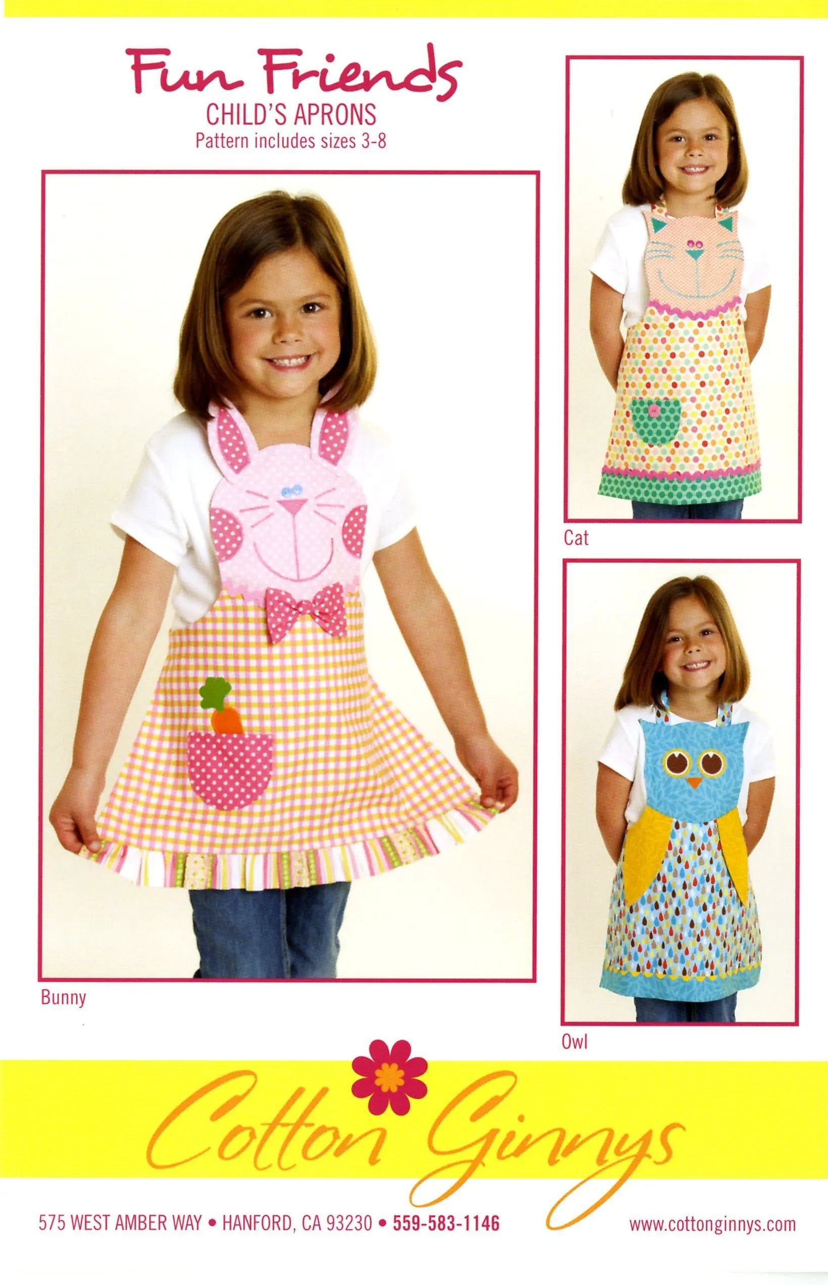 Fun Friends Childs Apron Bunny, Cat & Owl - Linda's Electric Quilters