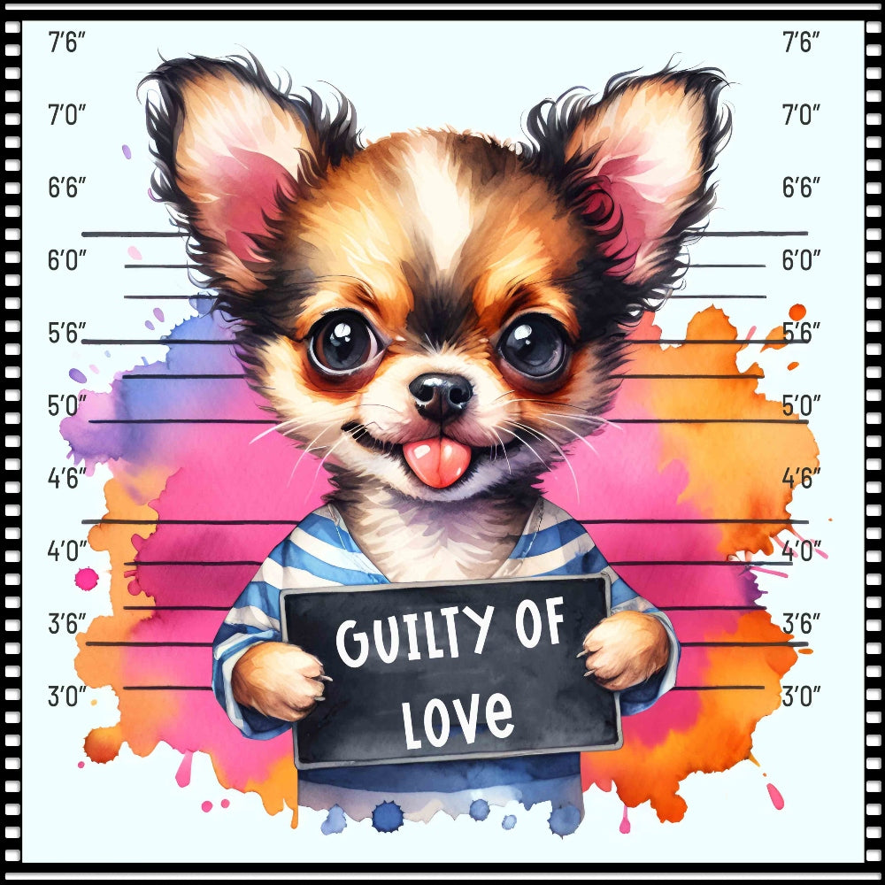 Funny Dog Mugshots Chihuahua Fabric Panel QuiltingFabricPanels