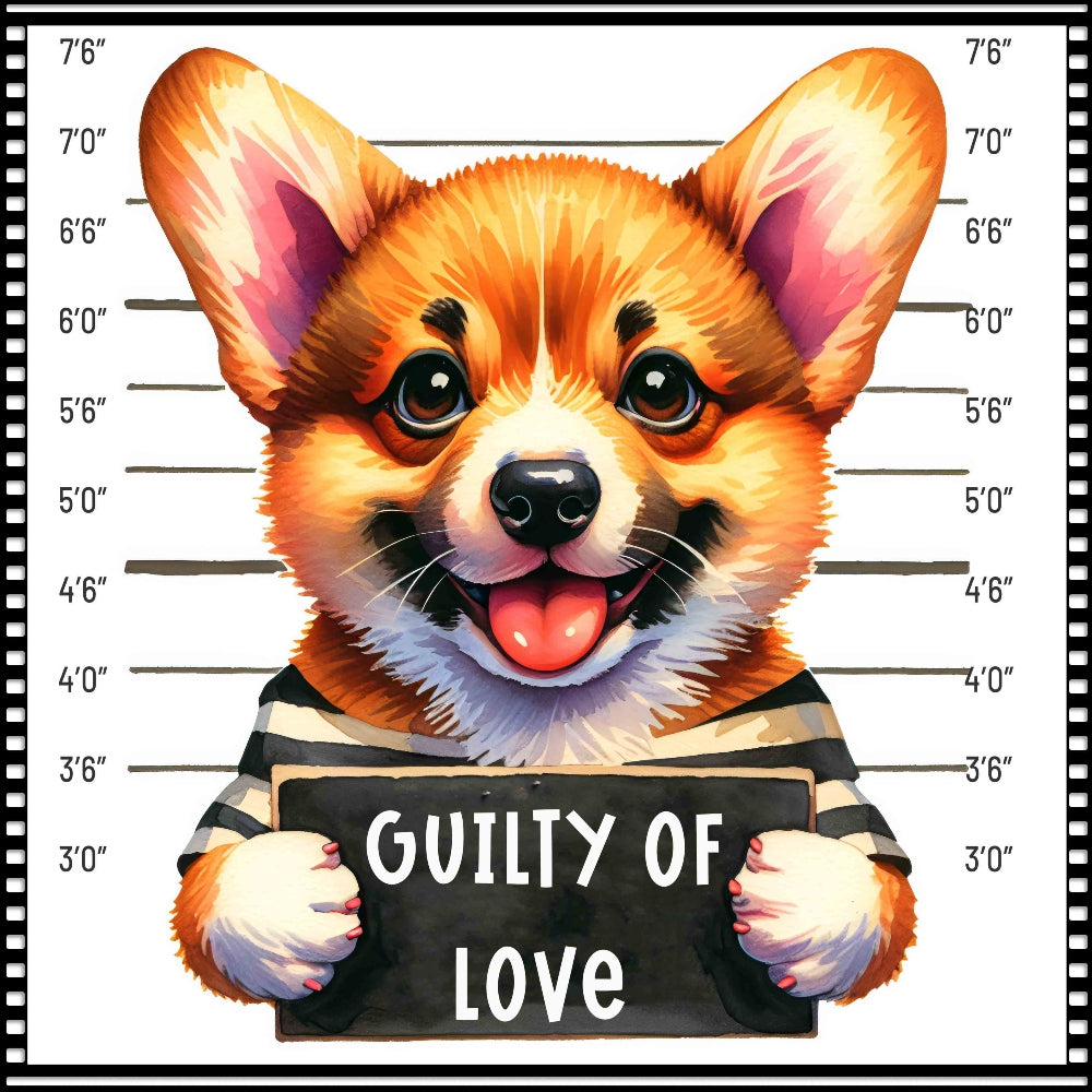 Funny Dog Mugshots Corgi Fabric Panel QuiltingFabricPanels