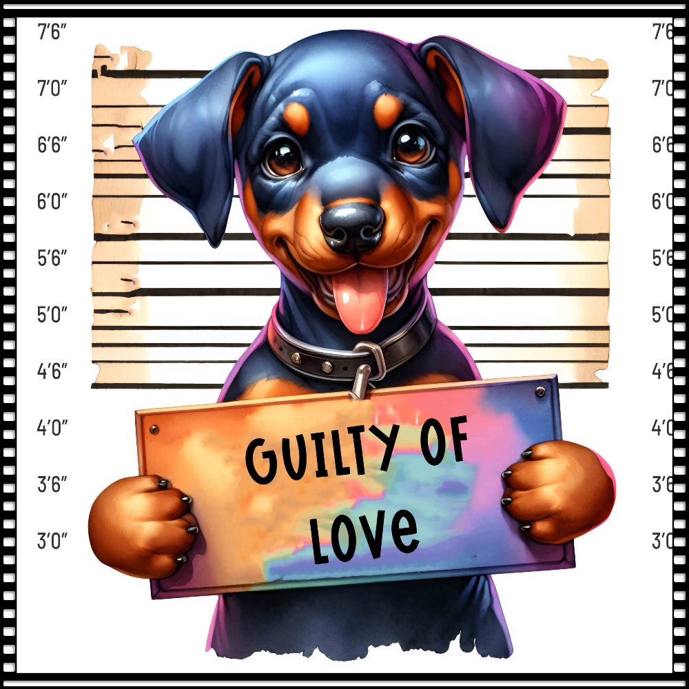 Funny Dog Mugshots Doberman Fabric Panel QuiltingFabricPanels