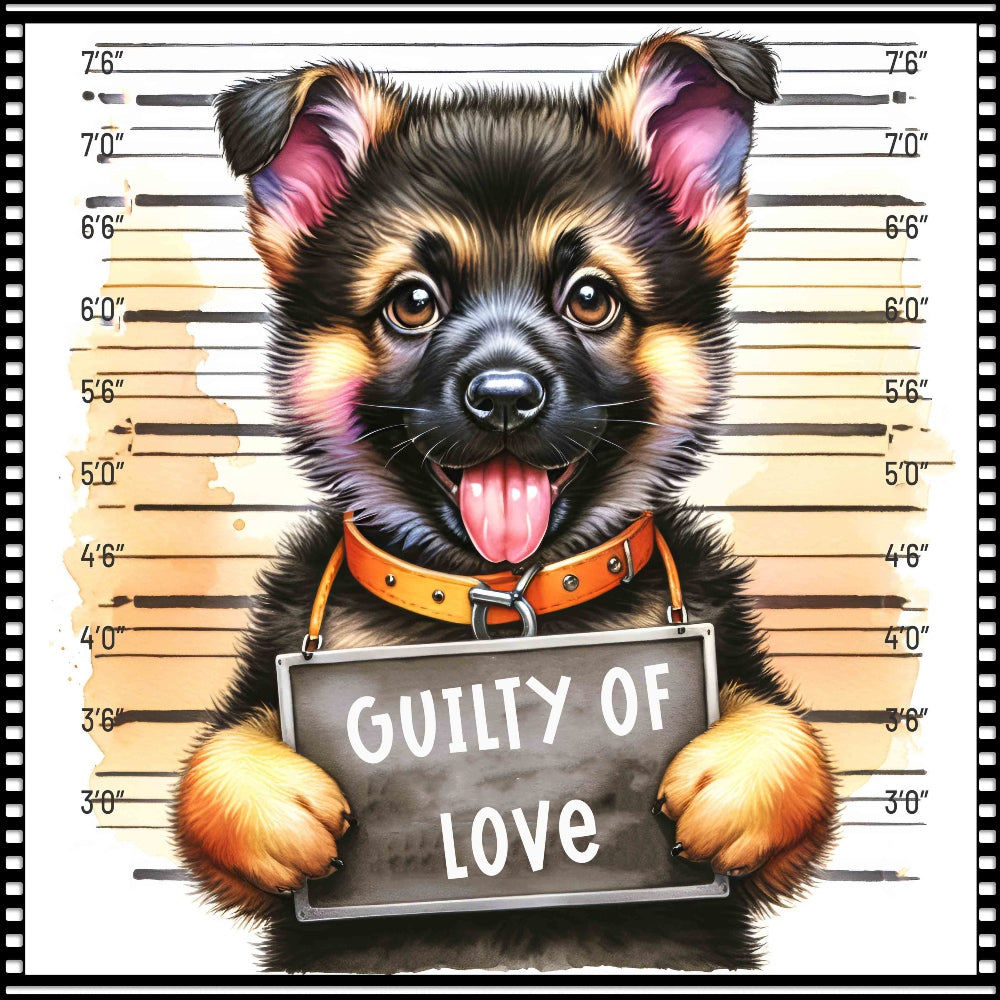Funny Dog Mugshots German Shepherd Fabric Panel QuiltingFabricPanels