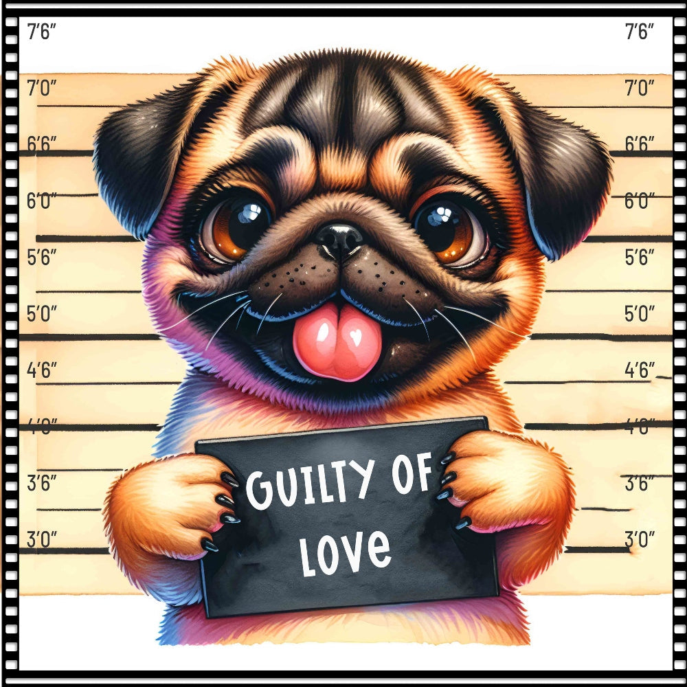 Funny Dog Mugshots Pug Fabric Panel