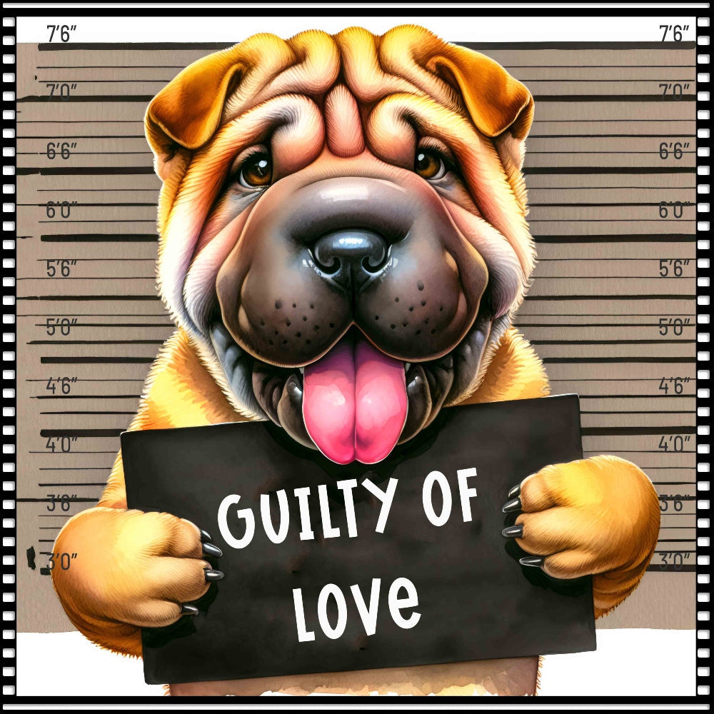 Funny Dog Mugshots Shar Pei Fabric Panel QuiltingFabricPanels