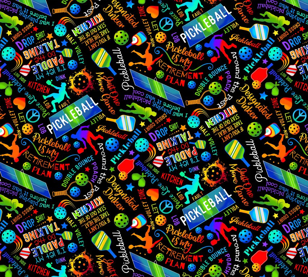 Black Pickleball Fitness Fanatic 44"/45" Fabric Per Yard