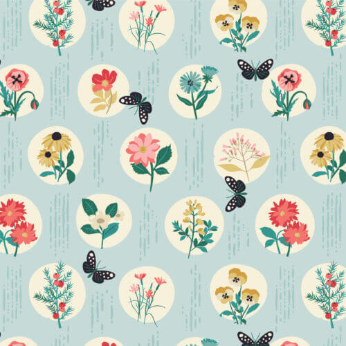 Cloud9 Garden Walks garden bloom blue quilting cotton by the yard