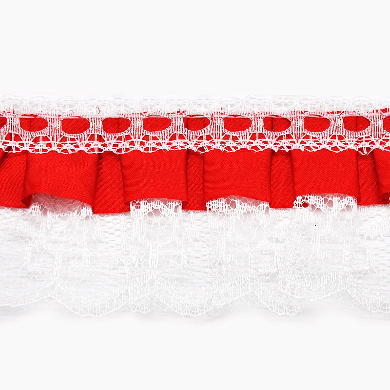 Gathered Lace with Satin Edge - 2" Width (50 Yard Roll) - PB-200-22 Red