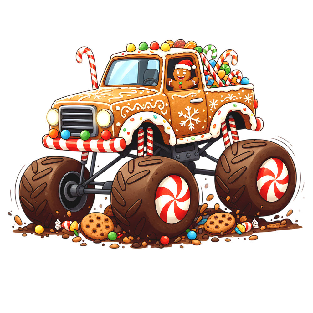 Gingerbread Monster Truck Fabric Panel 1