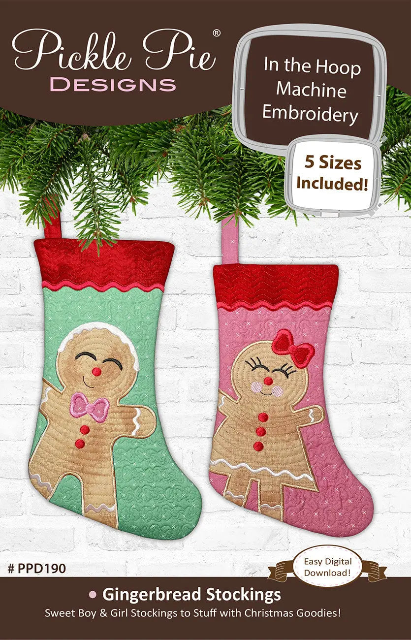 Gingerbread Stockings Machine Embroidery Design Set - Linda's Electric Quilters