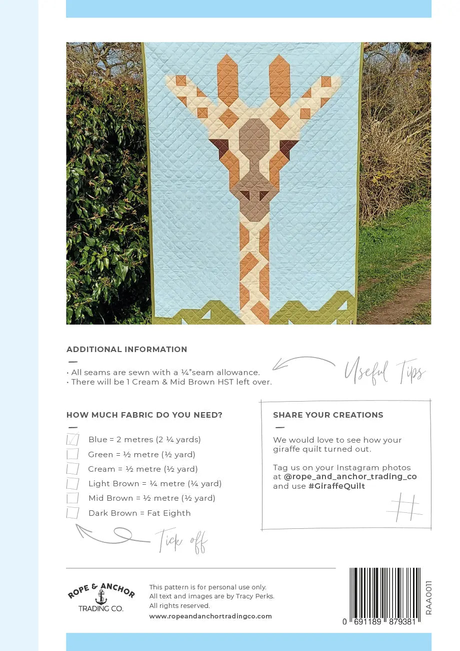 Giraffe Quilt Pattern Rope & Anchor Trading Co.