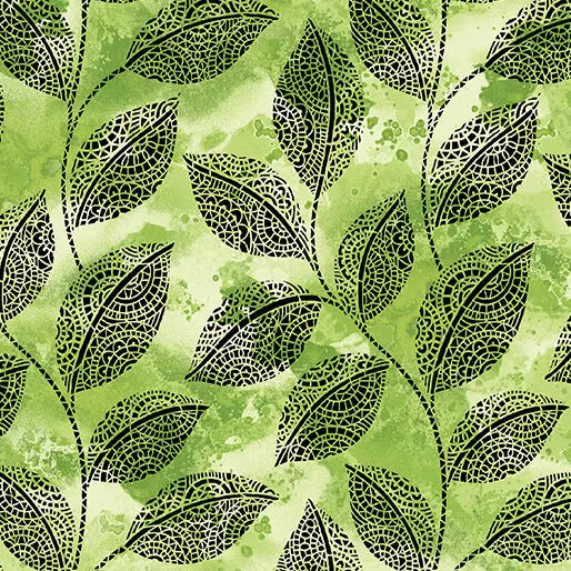 Go with the Flow Mosaic Leaves Lime Cotton 44"/45" Fabric Per Yard Benartex Inc