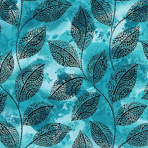 Go with the Flow Mosaic Leaves Turquoise Cotton 44"/45" Fabric Per Yard Benartex Inc