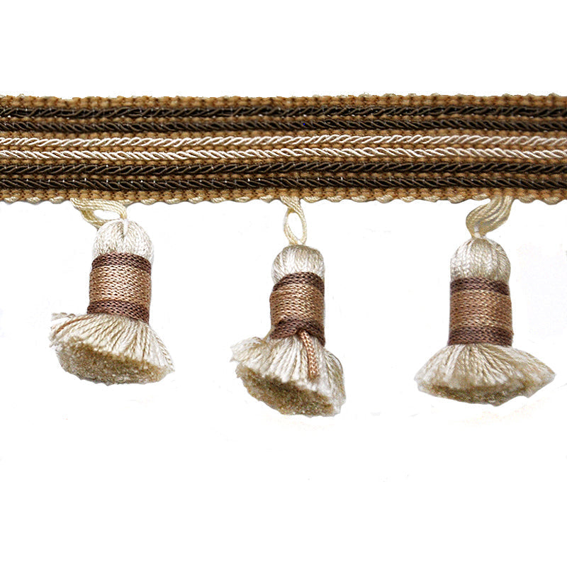 Godiva Collection - 2 1/2" length SMALL TASSEL FRINGE (25 Yard Roll) - BF-4099-28/66 Beige and Chocolate